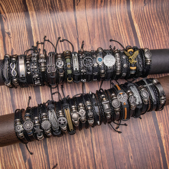 Retro punutud DIY käevõrud meestele, unisex – käsitöö, PU materjal, kunstiline vintage-stiil, loom/tähtkujude kuju