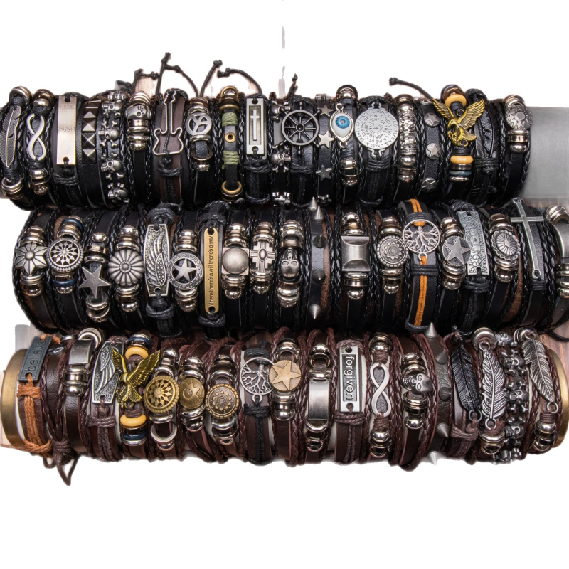 Retro punutud DIY käevõrud meestele, unisex – käsitöö, PU materjal, kunstiline vintage-stiil, loom/tähtkujude kuju