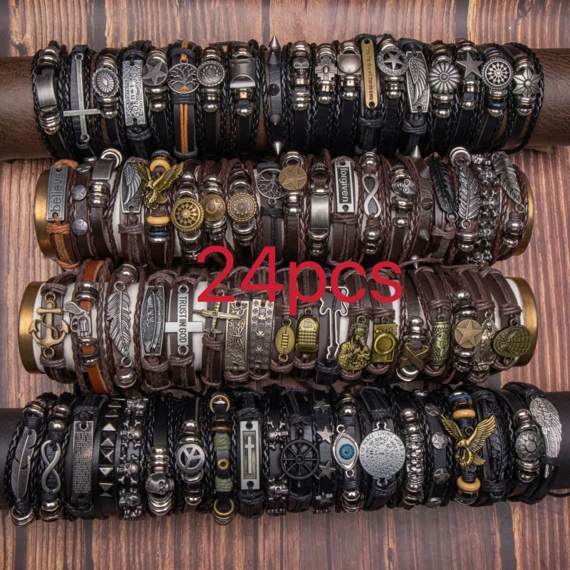 Retro punutud DIY käevõrud meestele, unisex – käsitöö, PU materjal, kunstiline vintage-stiil, loom/tähtkujude kuju