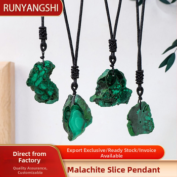 Malahhiidi kristallkivi ripats ebakorrapärase lõikega, käsitsi kootud džemprile mõeldud kaelakee (Materjal: malahit; Stiil: moodne lihtsus; Kategooria: kristallkivi)