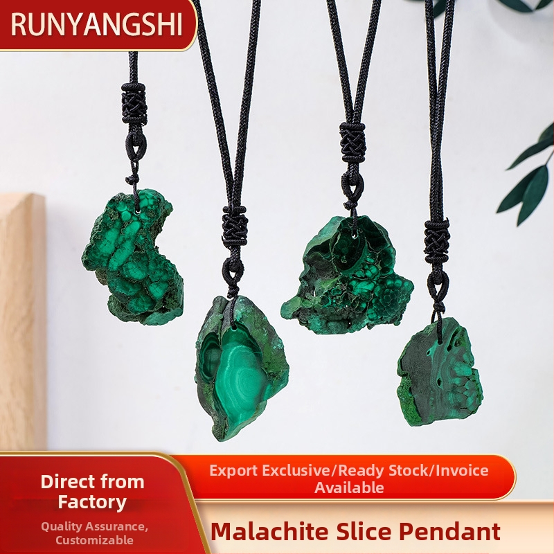 Malahhiidi kristallkivi ripats ebakorrapärase lõikega, käsitsi kootud džemprile mõeldud kaelakee (Materjal: malahit; Stiil: moodne lihtsus; Kategooria: kristallkivi)