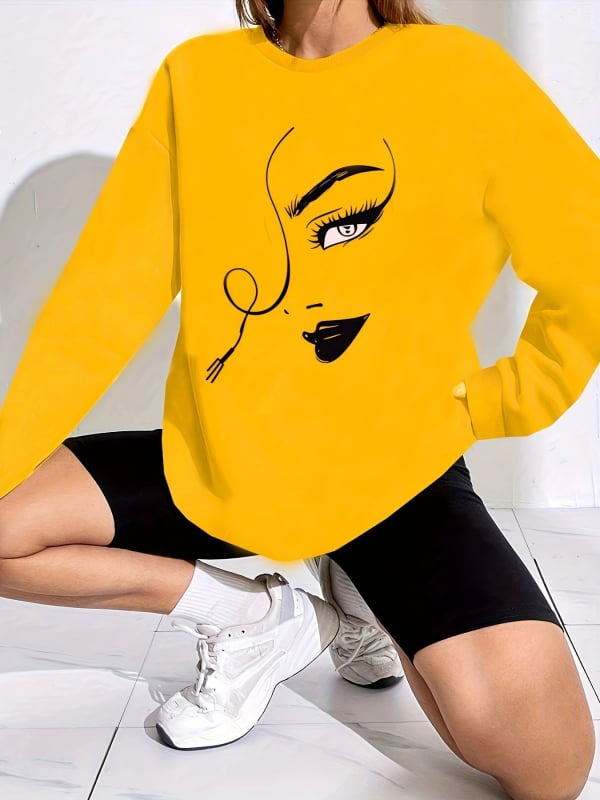 Kaputsiga dressipluus trükiga, paks polüester, talv 2025, linnalähedane hipster-stiil