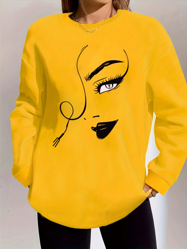 Kaputsiga dressipluus trükiga, paks polüester, talv 2025, linnalähedane hipster-stiil