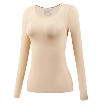 Женски ултра тънък безшевен отопляващ термокомплект за долно бельо — топ с дълъг ръкав и панталони; антистатичен, оформящ фигурата, хидратация с хиалуронова киселина; нейлон-спандекс (80–90% спандекс).