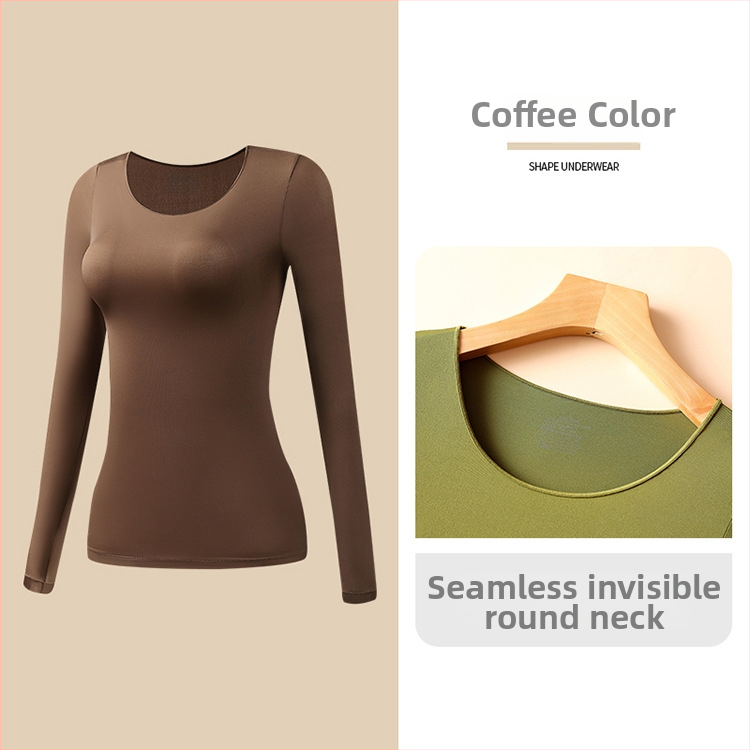 Moterų ultra plonas bešiuvas šilumos termo apatinių komplektas — ilgų rankovių viršūnė ir ilgoms kelnioms; anti‑statinis, kūno formavimas, hidracija hialurono rūgštimi; audinys: nailonas-spandeks (80–90% spandekso).