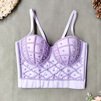 Montisha потниче с перли – презрамки за раменете, Slim fit, къс топ, едноцветен