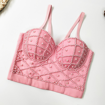 Montisha потниче с перли – презрамки за раменете, Slim fit, къс топ, едноцветен