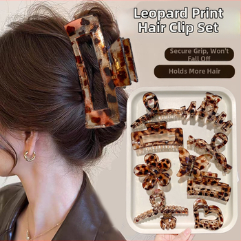 Leopardi printi juukseklipsid, gripper-mehhanismiga, plastikust, Qiyi, naistele