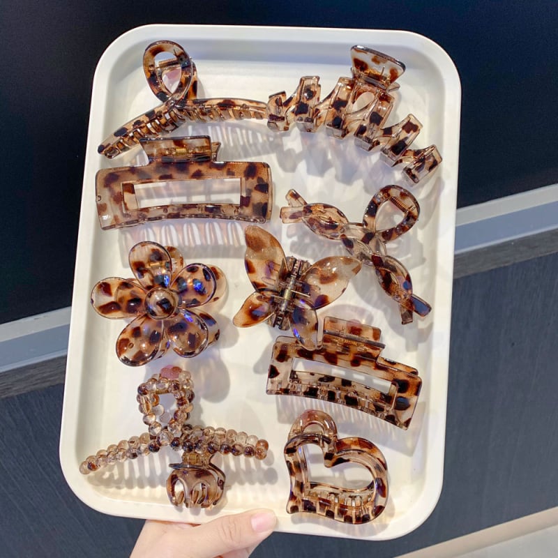 Leopardi printi juukseklipsid, gripper-mehhanismiga, plastikust, Qiyi, naistele