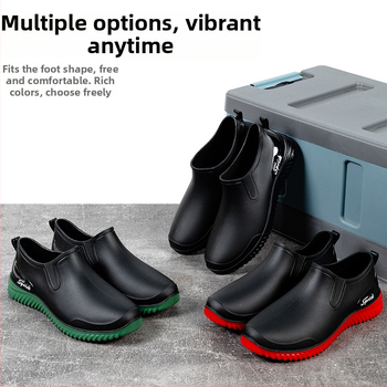 Meeste lühikesed vihmajalatsid PVC ülaosaga, plastmassist tallaga, libisemisvastane ja kulumiskindel, nelja aastaaja kasutamiseks