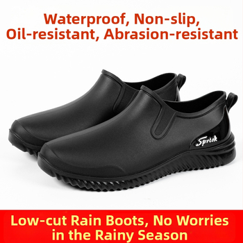 Meeste lühikesed vihmajalatsid PVC ülaosaga, plastmassist tallaga, libisemisvastane ja kulumiskindel, nelja aastaaja kasutamiseks