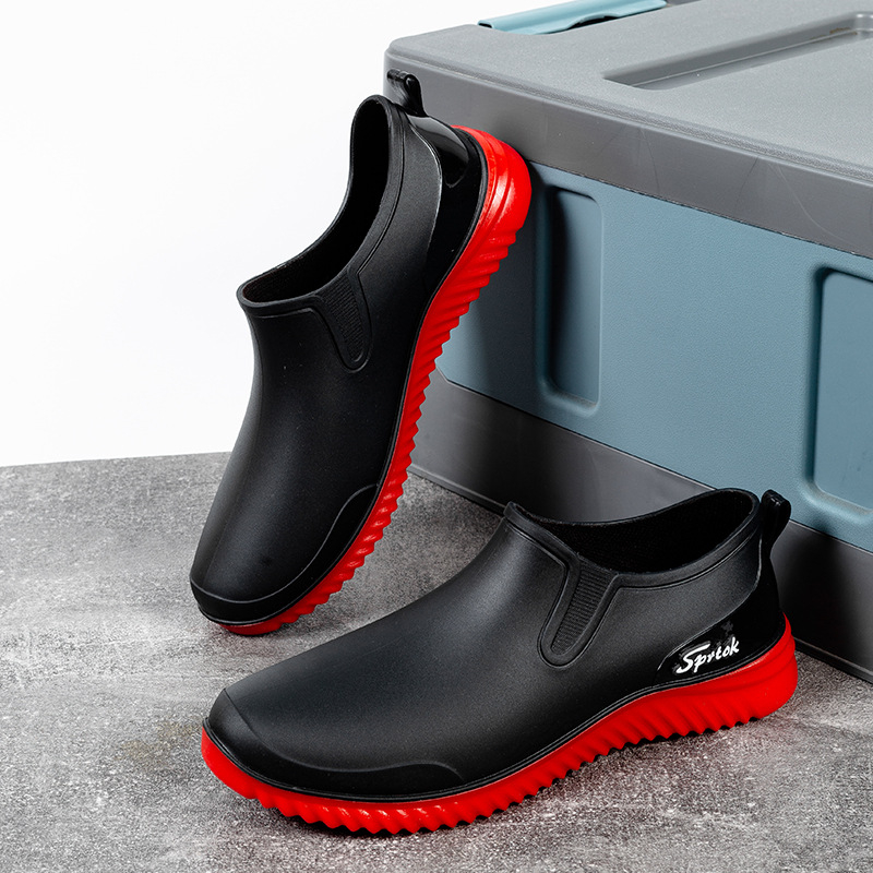 Мъжки ниски дъждовни ботуши, PVC горна част, пластмасова подметка, антихлъзгащи и износоустойчиви, за четири сезона