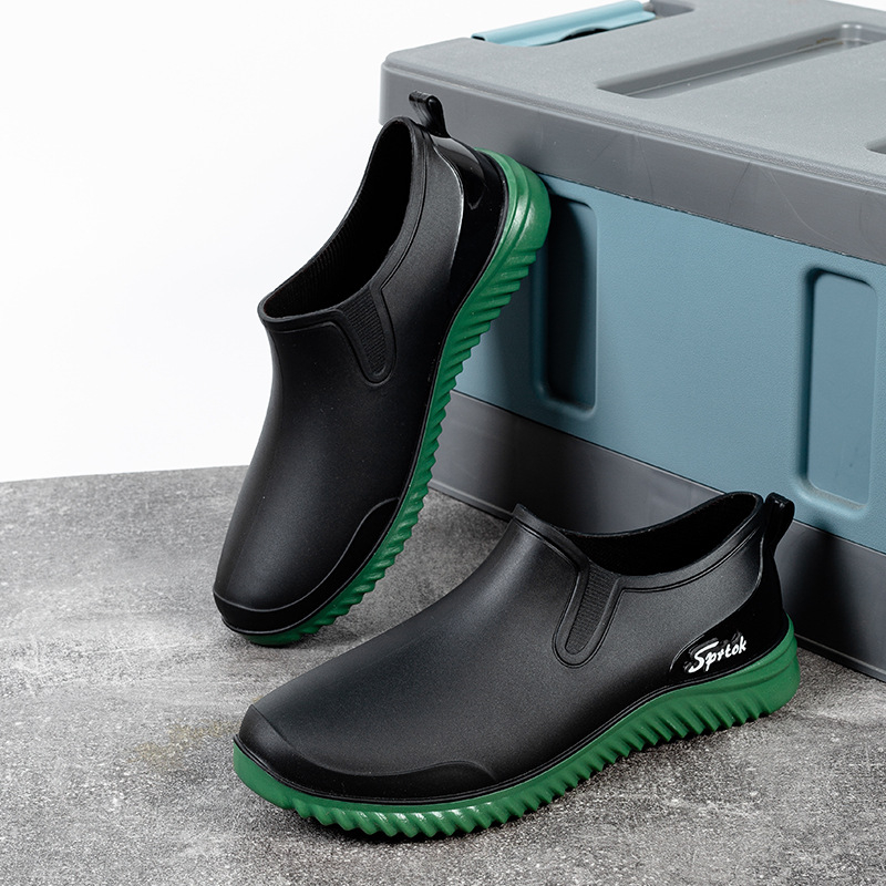 Мъжки ниски дъждовни ботуши, PVC горна част, пластмасова подметка, антихлъзгащи и износоустойчиви, за четири сезона