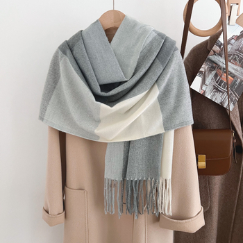 Φουλάρι και εσάρπα δύο σε ένα, παχύ και ζεστό, καρό σχέδιο, συνθετικό κασμίρ, unisex, στυλ Nordic–British