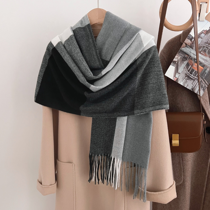 Φουλάρι και εσάρπα δύο σε ένα, παχύ και ζεστό, καρό σχέδιο, συνθετικό κασμίρ, unisex, στυλ Nordic–British