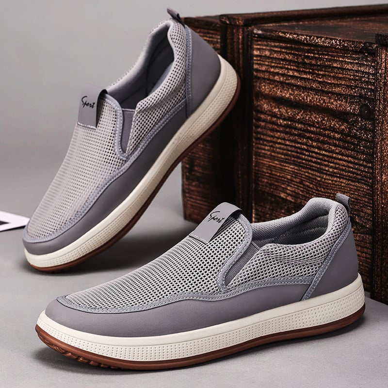 Férfiaknak készült, lélegző hálós felső részű slip-on sétacipő, könnyű injekciós formájú PVC talppal és textil talpbetéttel