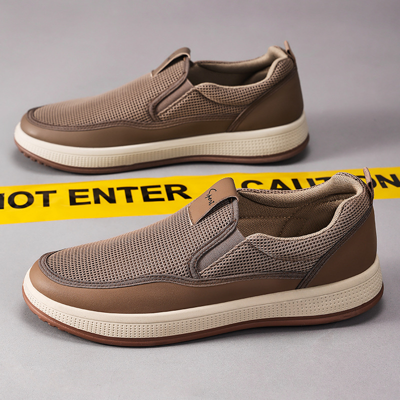 Férfiaknak készült, lélegző hálós felső részű slip-on sétacipő, könnyű injekciós formájú PVC talppal és textil talpbetéttel
