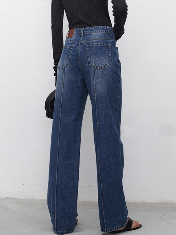 Дамски дънки, средна талия, прав и широк крак, 95% памук, микроеластичност, средна плътност