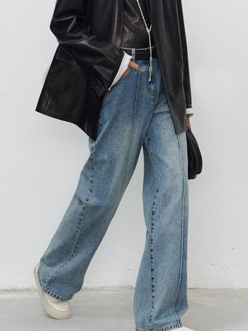 Дамски дънки, средна талия, прав и широк крак, 95% памук, микроеластичност, средна плътност