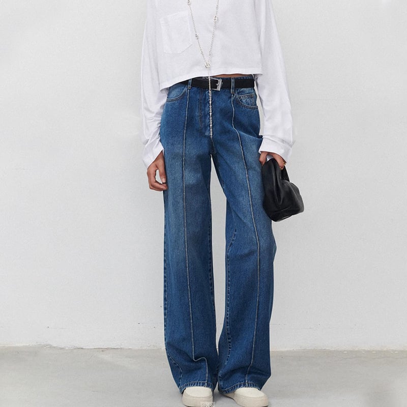 Дамски дънки, средна талия, прав и широк крак, 95% памук, микроеластичност, средна плътност