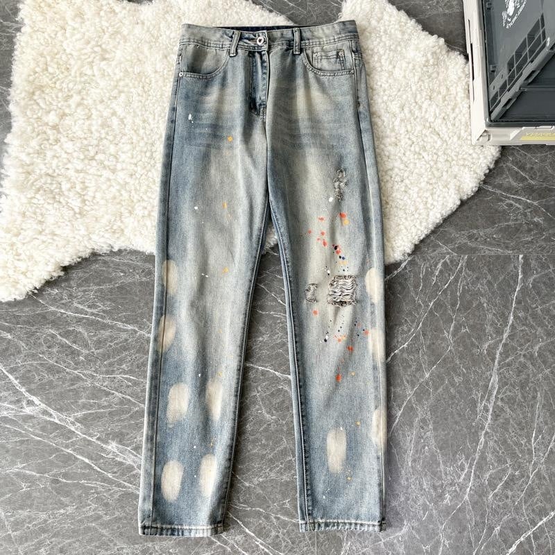 Дънки мъжки свободна кройка, стил Хонг Конг, прави крачоли; деним, памук 72%, цип