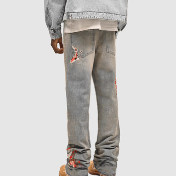 Meeste teksad denim — kõrge vöökoh, vaba lõige, mikroelastsus, tõmblukk, täis pikkus, puuvill