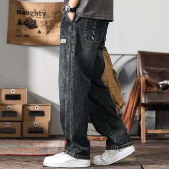 Мъжки дънки — свободна кройка, средна талия, цип, деним 70% памук, измити и издраяни краища