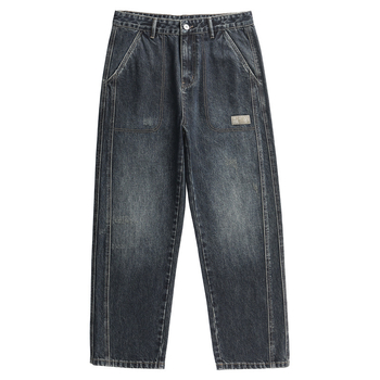 Мъжки дънки — свободна кройка, средна талия, цип, деним 70% памук, измити и издраяни краища