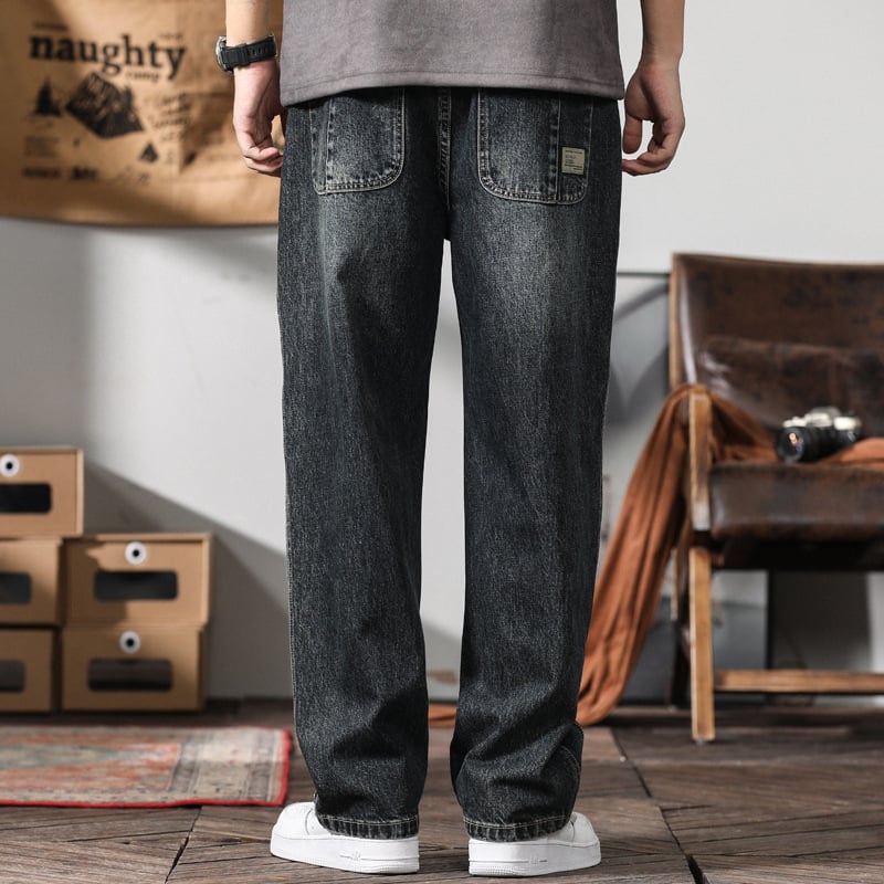 Мъжки дънки — свободна кройка, средна талия, цип, деним 70% памук, измити и издраяни краища