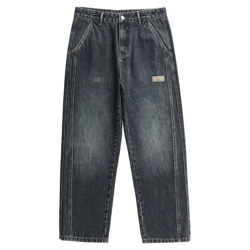 Мъжки дънки — свободна кройка, средна талия, цип, деним 70% памук, измити и издраяни краища