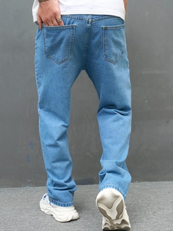 Дънки с права кройка, ръчно рисуван дизайн, ниска талия, цип, тънък плат