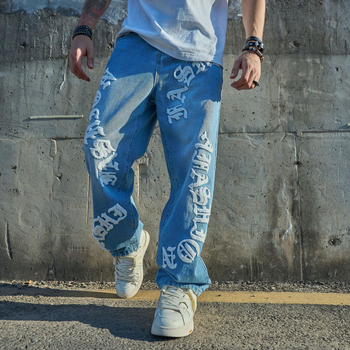 Мъжки дънки, корейски стил, свободна кройка, средна талия, цип, памук деним 71%