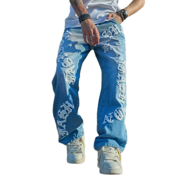 Мъжки дънки, корейски стил, свободна кройка, средна талия, цип, памук деним 71%