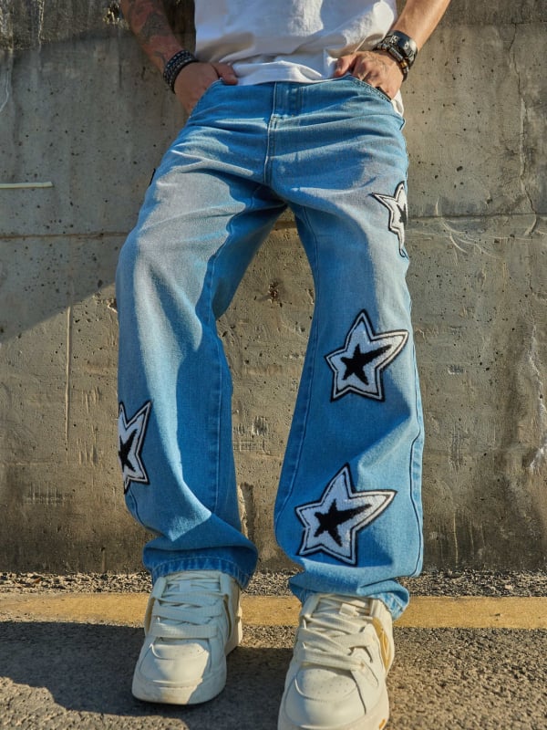 Мъжки дънки, корейски стил, свободна кройка, средна талия, цип, памук деним 71%