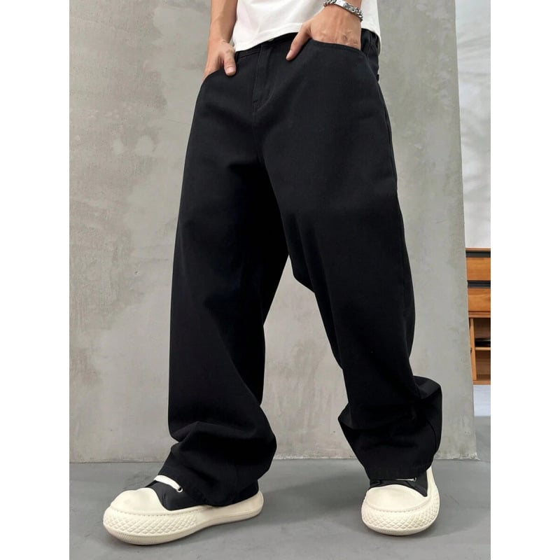 Дънки с широки крачоли, подплатени флисом, джобове, закопчаване с връзка