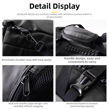 Sportinė kuprinė su sausos–šlapios atskyrimo sistema, didelis talpa 20–30 L, kelioninė kuprinė su dviejų pečių dirželiais