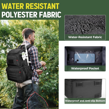 Рибарска чанта за река - полиестер, водоустойчива, многофункционална: контейнер за примами, контейнер за шнур, държач за въдица и контейнер за макари - Код: dyb1