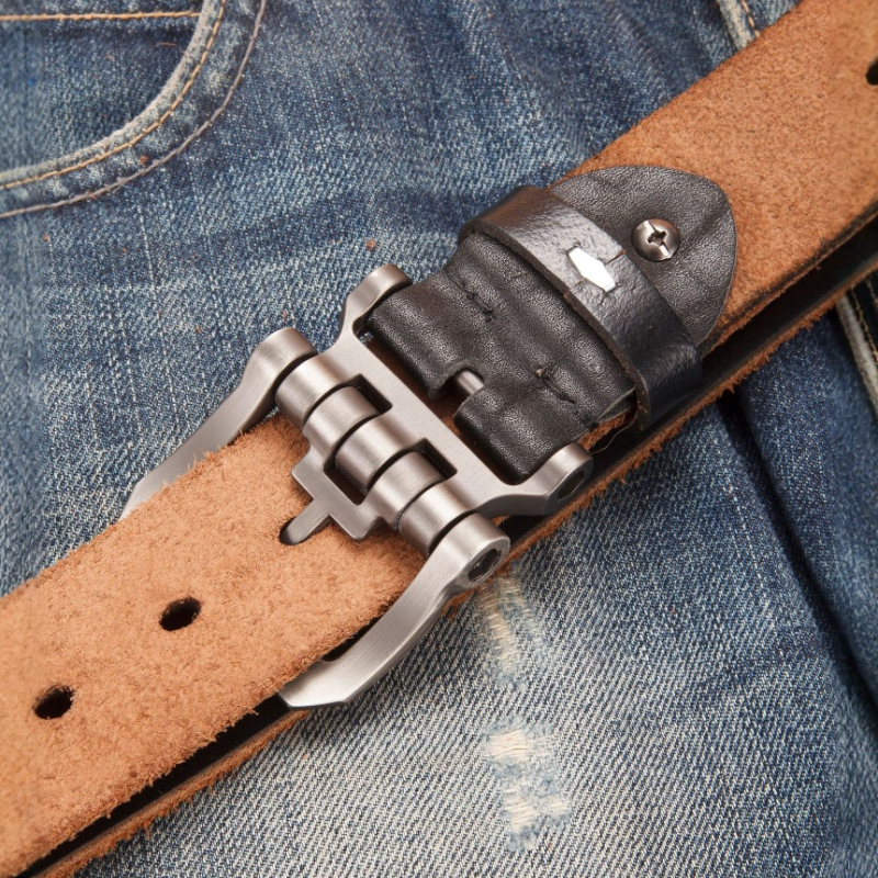 Мъжки колан, първокласна телешка кожа, катарама от сплав, закопчаване с пин, tanning обработка, пролет 2025