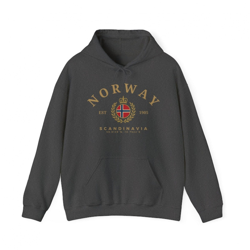 Norway Hoodie — лек полиестров суитшърт с принт, качулка, кръгло деколте, дълги ръкави, джоб кенгуру