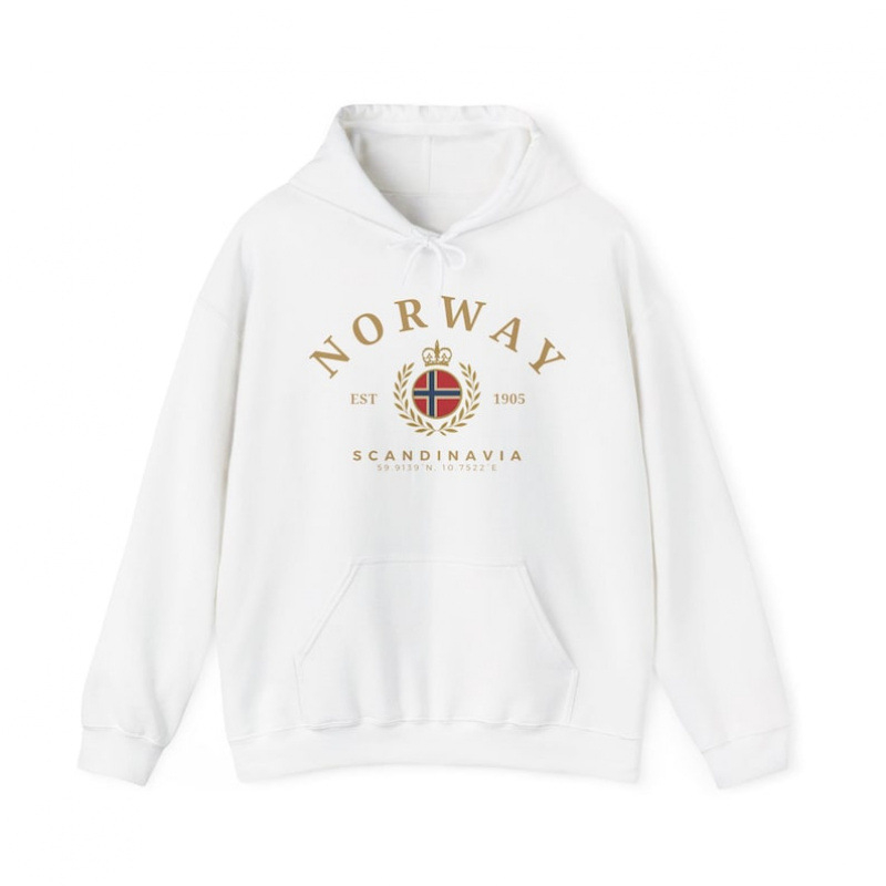 Norway Hoodie — лек полиестров суитшърт с принт, качулка, кръгло деколте, дълги ръкави, джоб кенгуру