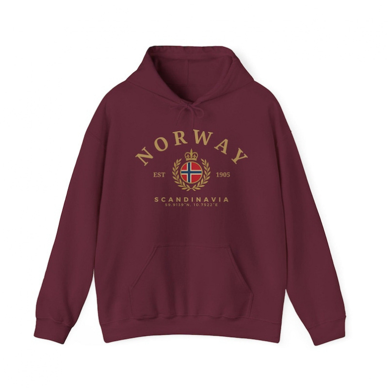 Norway Hoodie — лек полиестров суитшърт с принт, качулка, кръгло деколте, дълги ръкави, джоб кенгуру