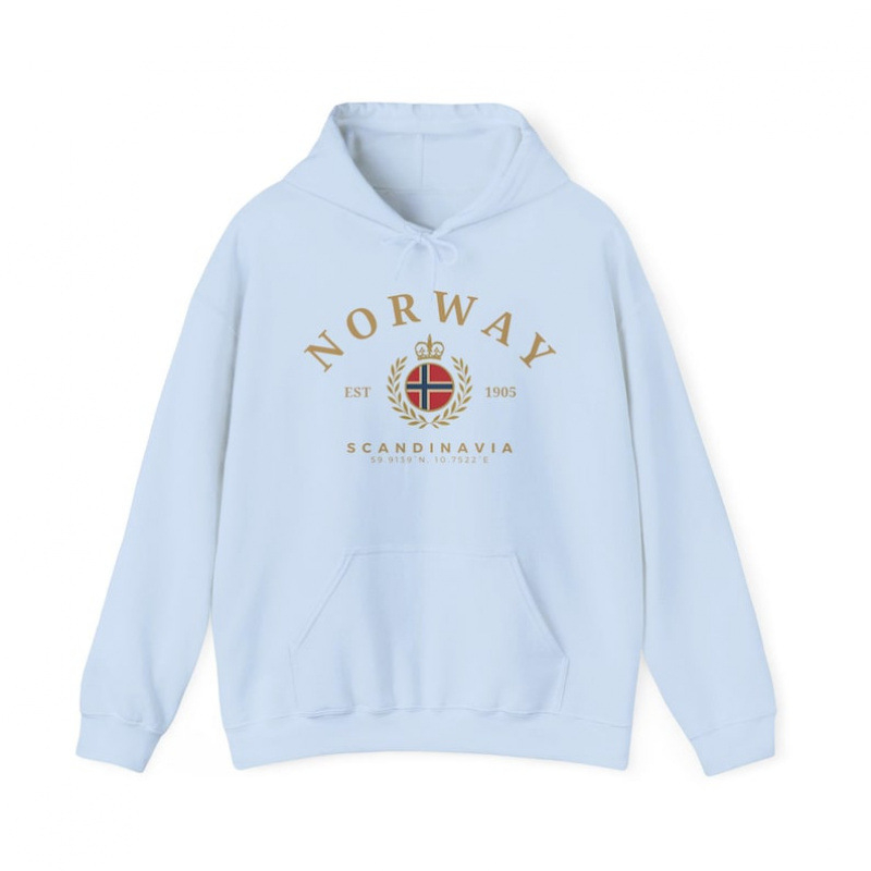 Norway Hoodie — лек полиестров суитшърт с принт, качулка, кръгло деколте, дълги ръкави, джоб кенгуру
