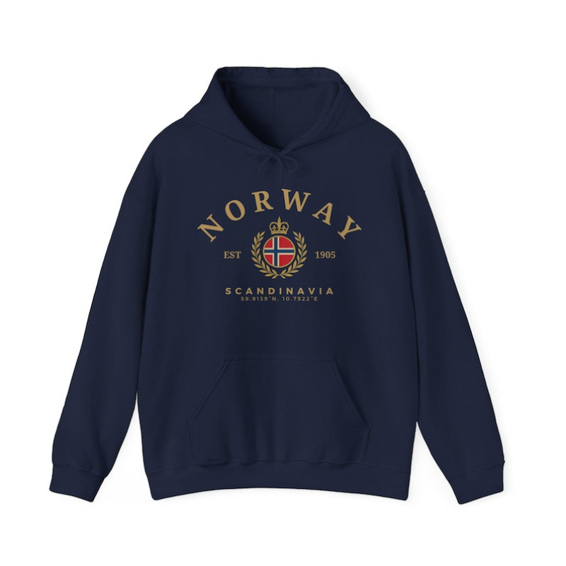 Norway Hoodie — лек полиестров суитшърт с принт, качулка, кръгло деколте, дълги ръкави, джоб кенгуру