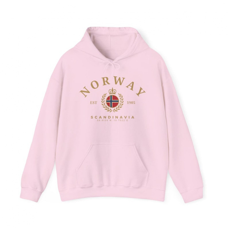 Norway Hoodie — лек полиестров суитшърт с принт, качулка, кръгло деколте, дълги ръкави, джоб кенгуру