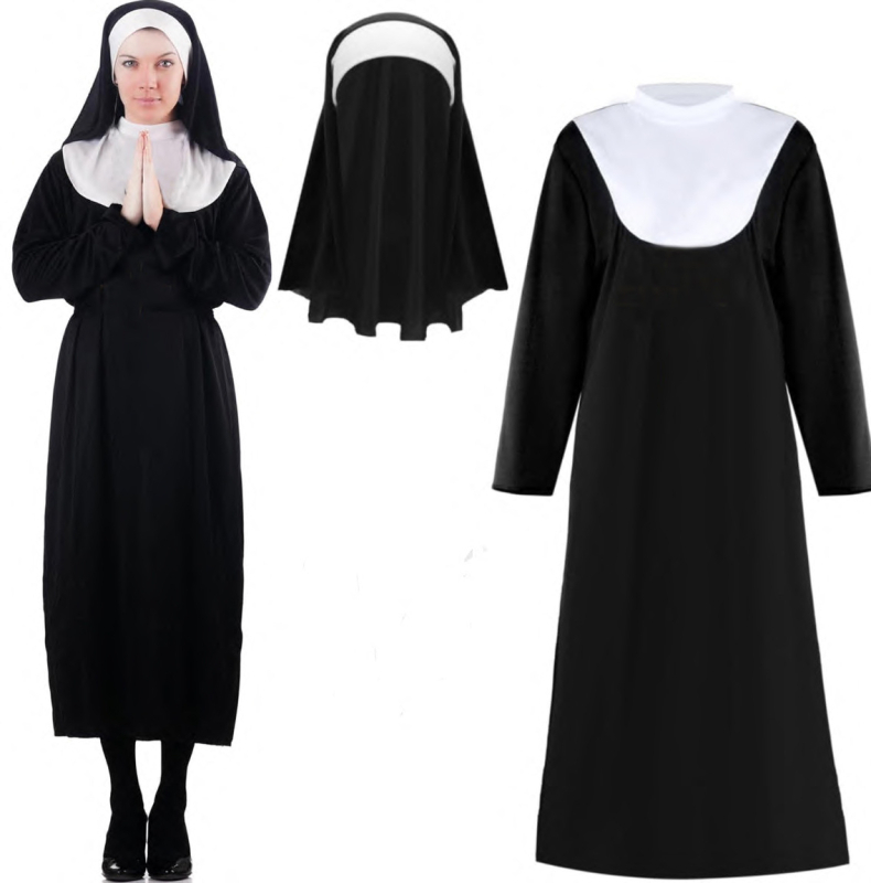 Χάλοουϊν ανδρική/γυναικεία ρόμπα ιερέα/μοναχής με έμπνευση από τη Θεοτόκο Μαρία, πολυεστέρας 95%+, για σκηνικές εμφανίσεις, καλοκαίρι 2025