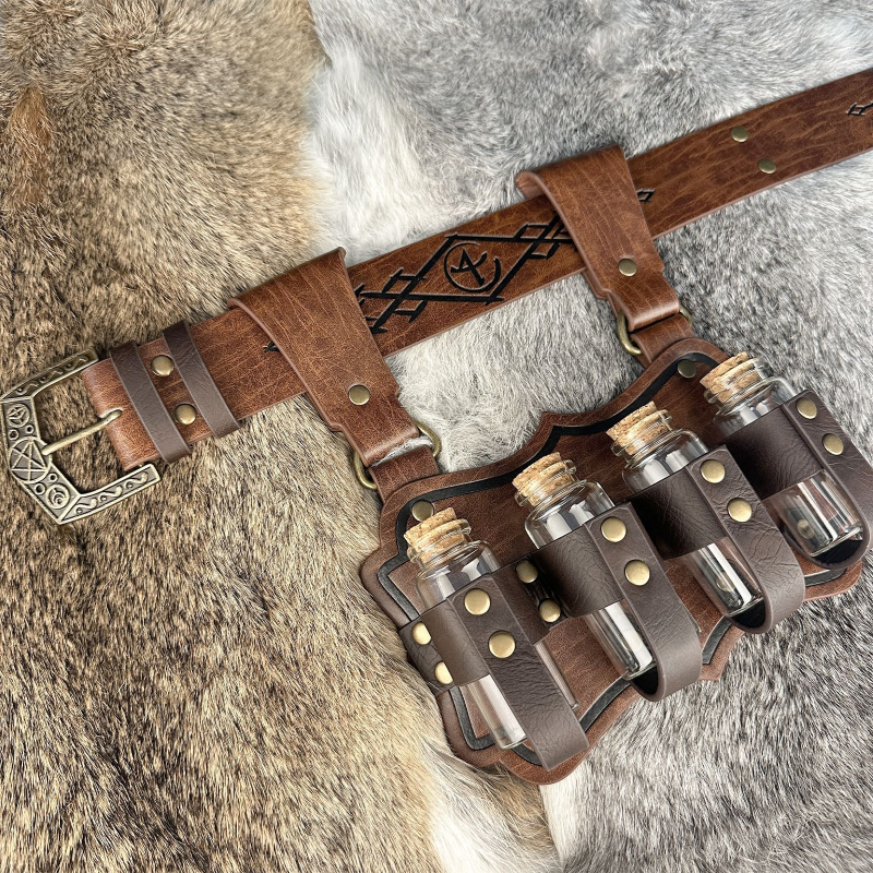 Josta ar četrām pudelēm, Modelis B, viduslaiku alkīmija, ziemeļniecisks vikingu stila cosplay rekvizīts pieaugušajiem