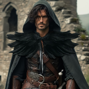 Средновековен костюм за вещица: пернат шал-наметало, жилетка, фалшив яка и дяволски рога – Хелоуин, за възрастни, пролет 2025