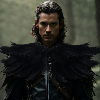 Средновековен костюм за вещица: пернат шал-наметало, жилетка, фалшив яка и дяволски рога – Хелоуин, за възрастни, пролет 2025