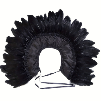 Средновековен костюм за вещица: пернат шал-наметало, жилетка, фалшив яка и дяволски рога – Хелоуин, за възрастни, пролет 2025