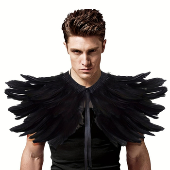 Средновековен костюм за вещица: пернат шал-наметало, жилетка, фалшив яка и дяволски рога – Хелоуин, за възрастни, пролет 2025